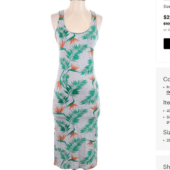 Alternative Apparel - Sleeveless Racerback Midi Dress | Small | Tropical Print - Picture 2 of 4